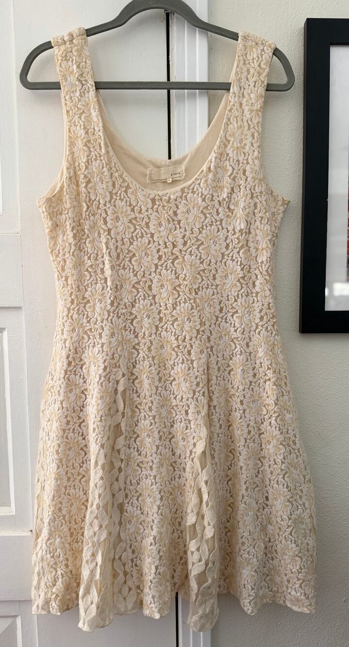 A'Reve Anthropologie Cream/white Floral Embroidered Lined swing dress size L